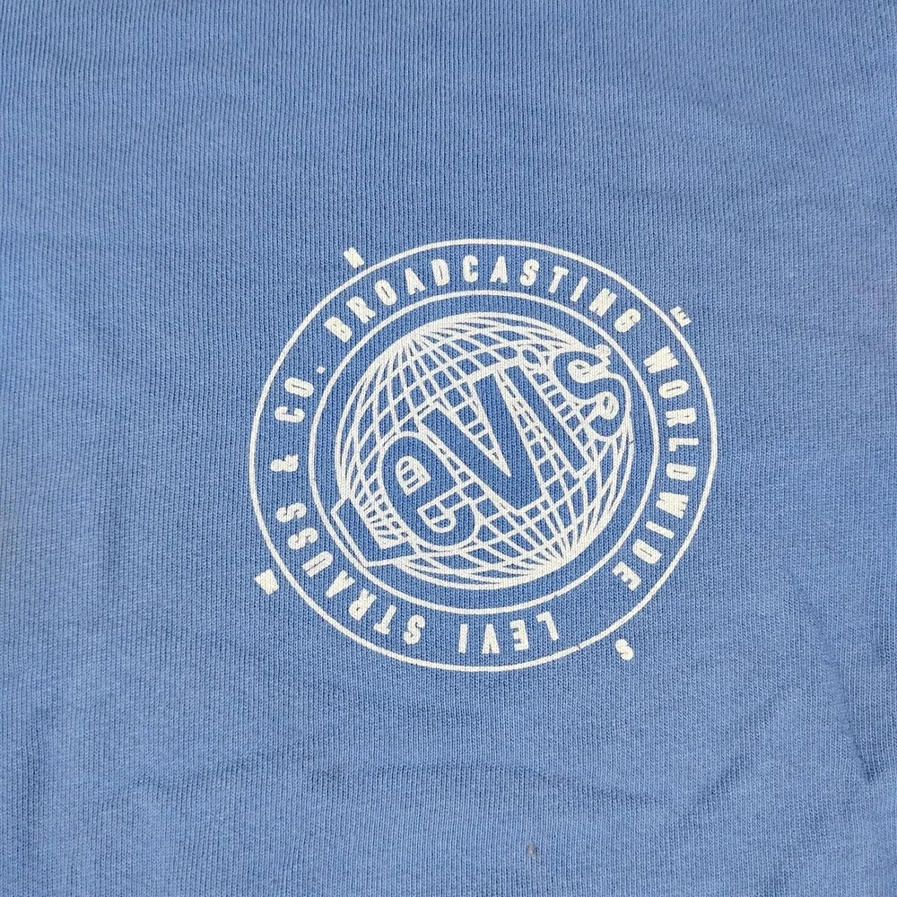 Levi's Sweatshirt Mens 2XL Blue Crewneck Pullover Sleeve Logo Graphic Fleece
